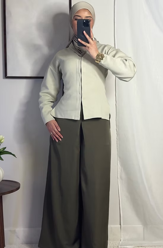 Pantalon fluide palazzo - kaki -