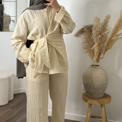 Pantalon fluide effet lin - écru -