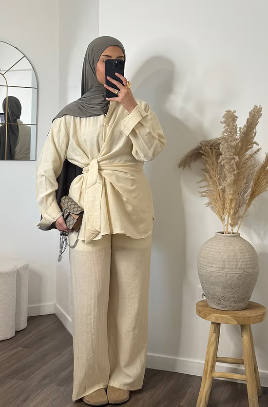 Pantalon fluide effet lin - écru -