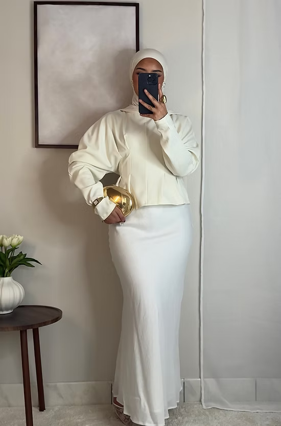 Jupe fluide satinée - blanc -