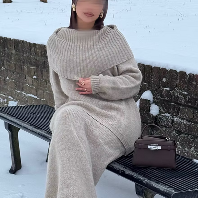 Ensemble en laine col bâteau - sand -