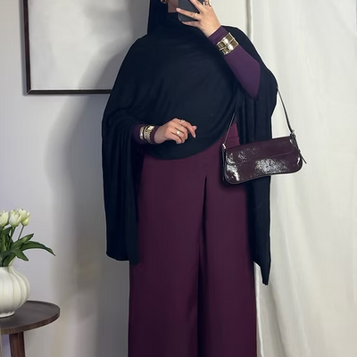 Pantalon fluide palazzo - prune -
