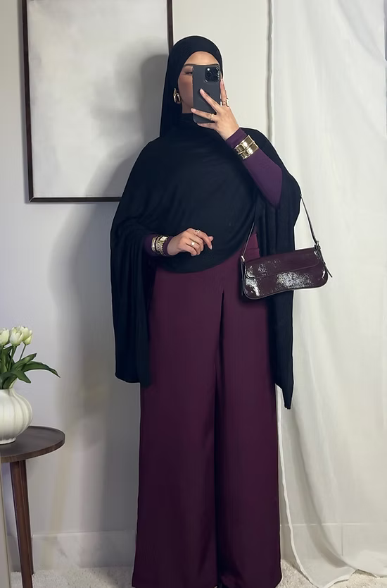 Pantalon fluide palazzo - prune -