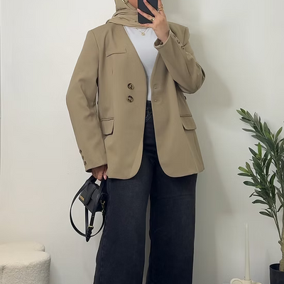 Camel blazer with drawstring