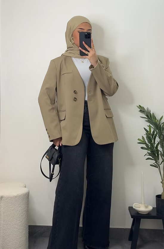 Camel blazer with drawstring