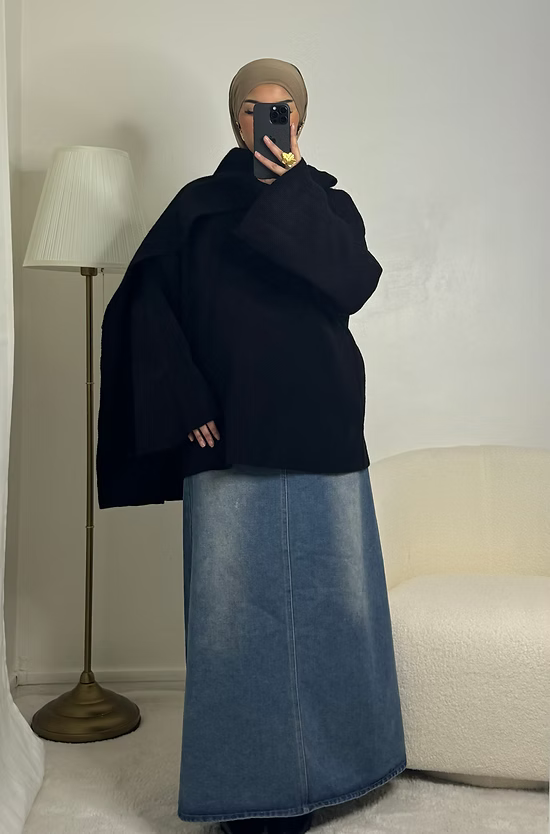 Pull avec écharpe intégrée - noir -