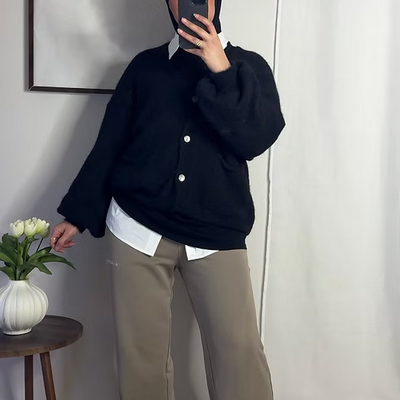 Cardigan court en laine - noir -