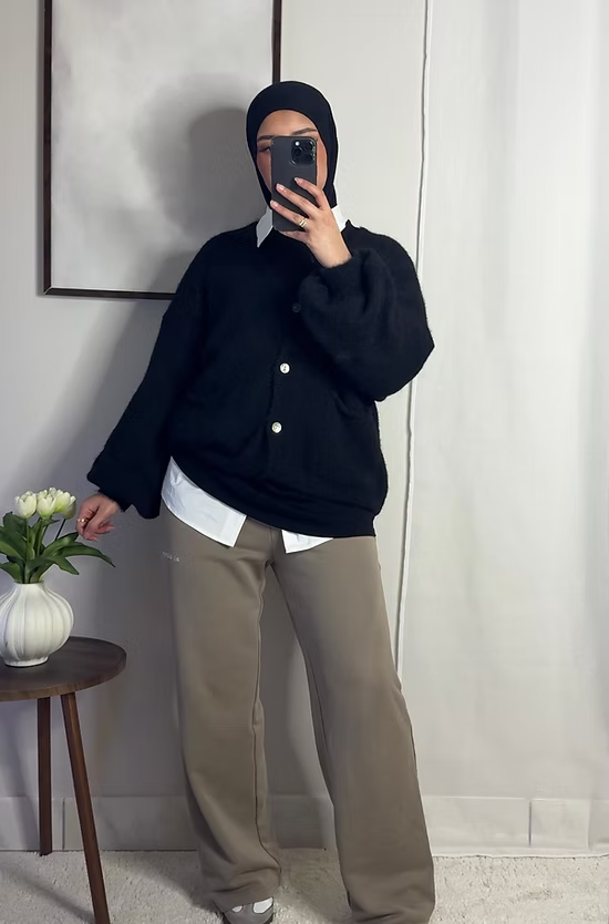 Cardigan court en laine - noir -