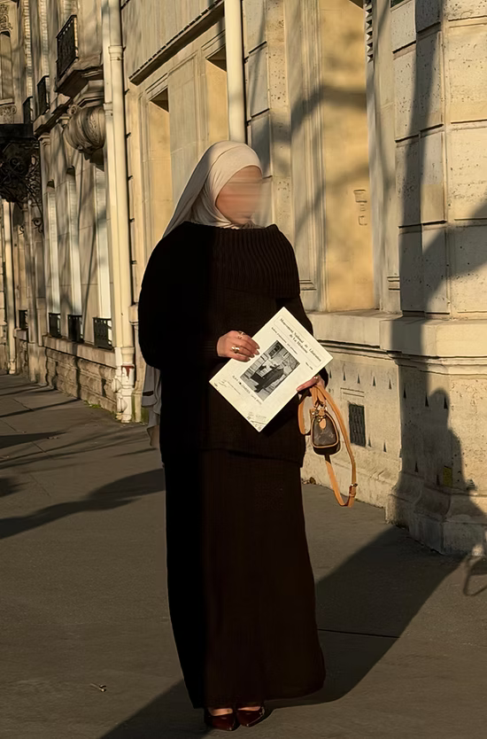 Ensemble en laine col bâteau - café -