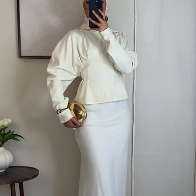 Jupe fluide satinée - blanc -