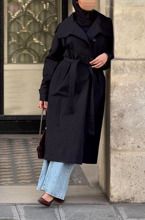 Trench-coat col bâteau - noir -