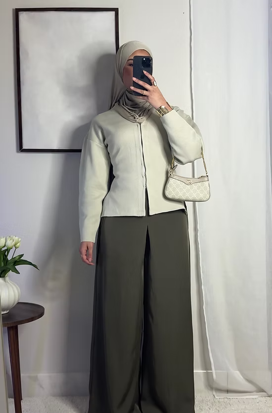 Pantalon fluide palazzo - kaki -