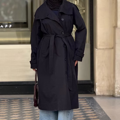 Trench-coat col bâteau - noir -