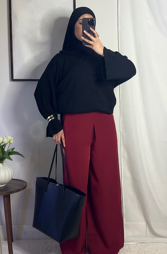 Pantalon fluide palazzo - bordeaux