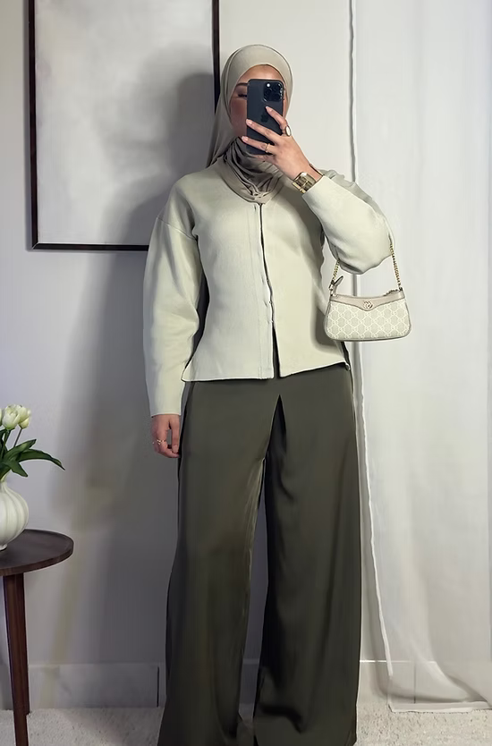 Pantalon fluide palazzo - kaki -