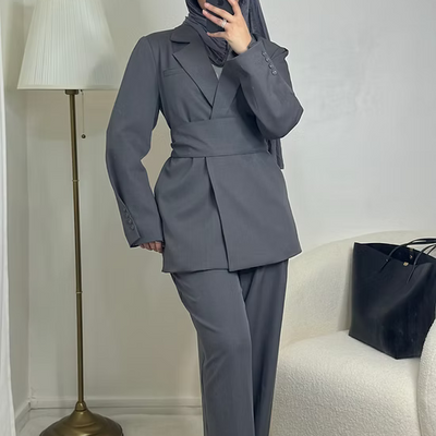 Blazer avec ceinture - gris -