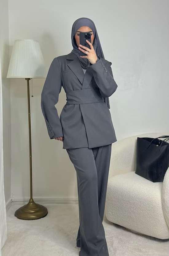Blazer avec ceinture - gris -