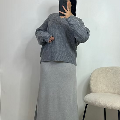 Pull col V - gris -