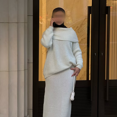 Ensemble en laine col bâteau - écru -