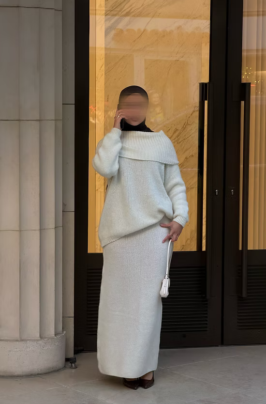 Ensemble en laine col bâteau - écru -