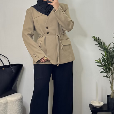 Camel blazer with drawstring
