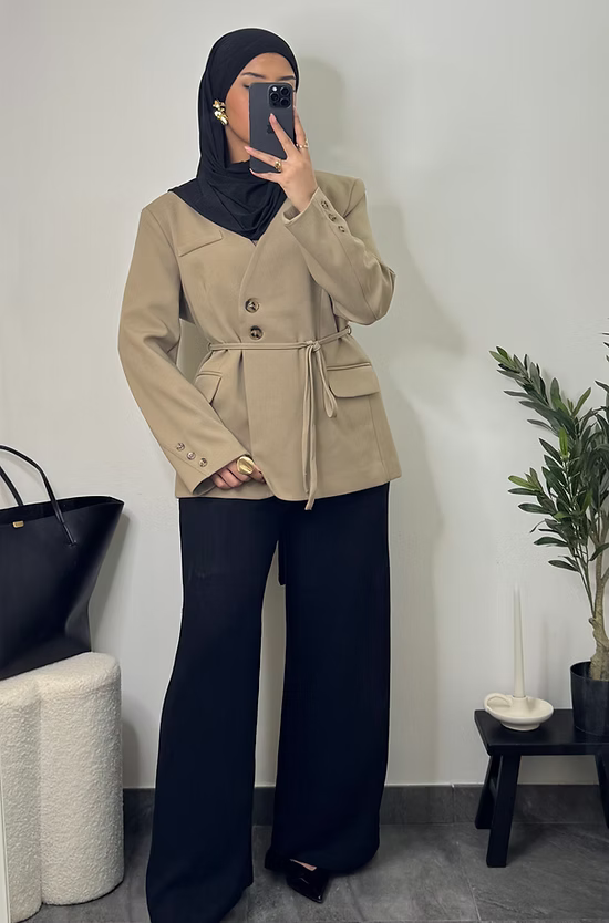 Camel blazer with drawstring