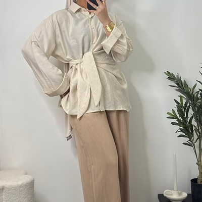 Pantalon en lin - camel -