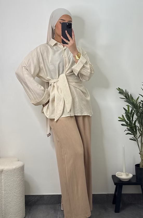 Pantalon en lin - camel -