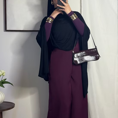 Pantalon fluide palazzo - prune -