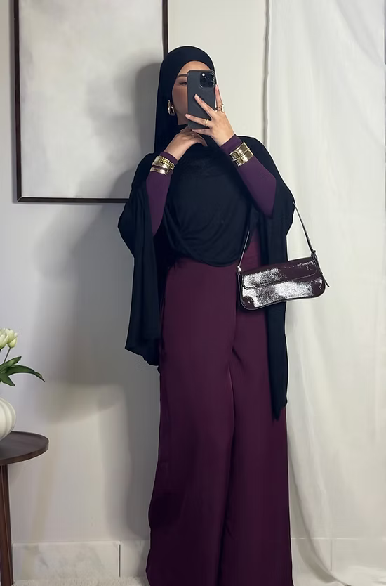 Pantalon fluide palazzo - prune -