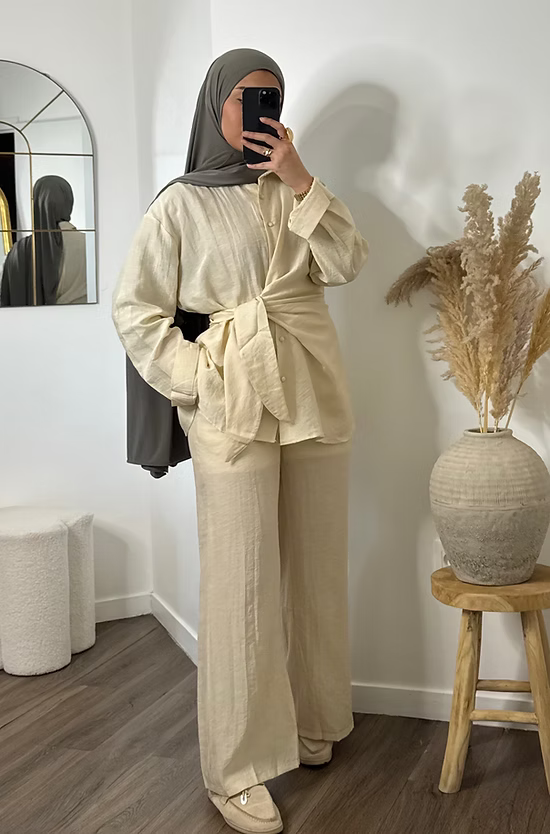 Pantalon fluide effet lin - écru -