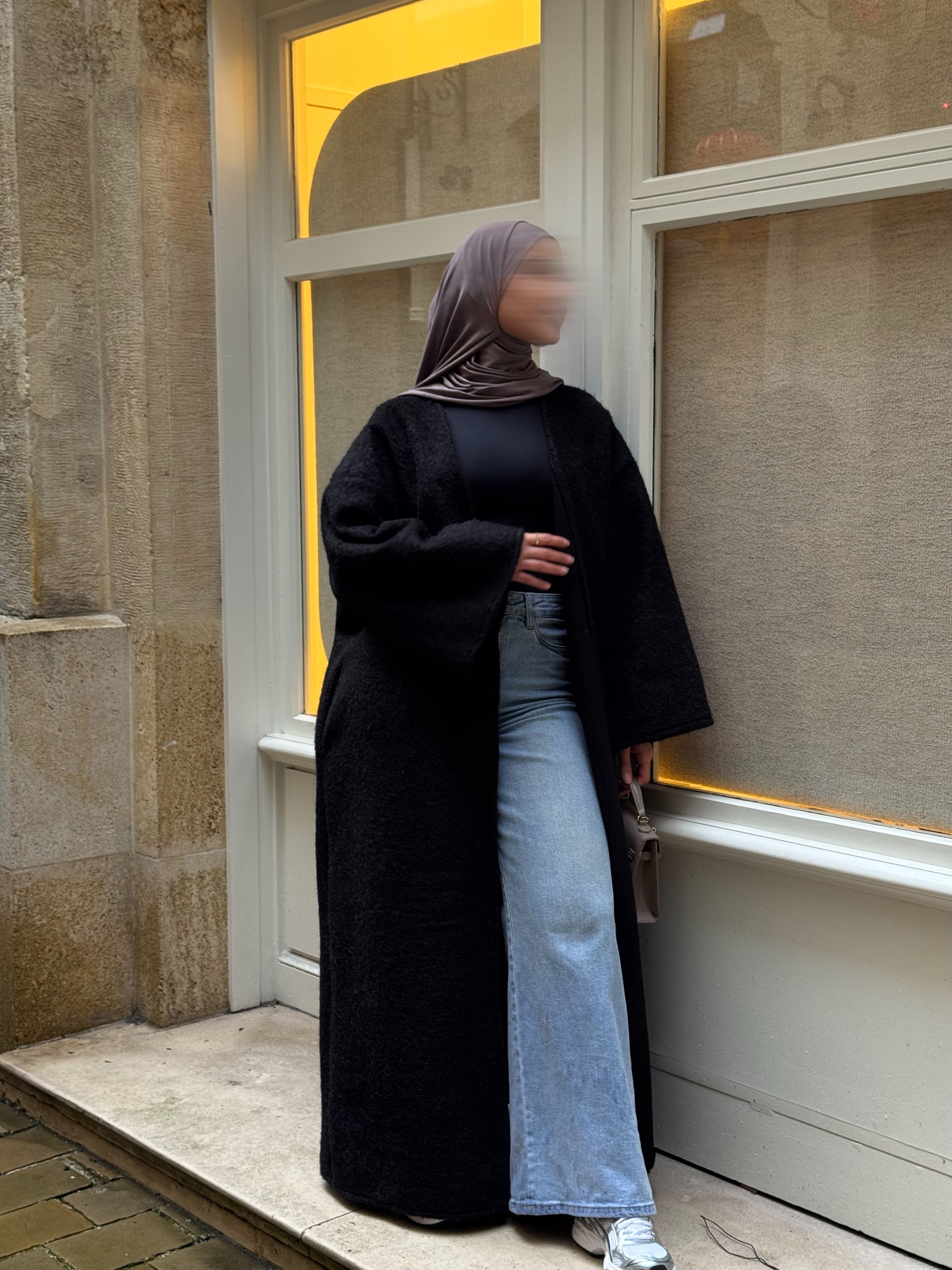 Manteau-kimono long - noir -