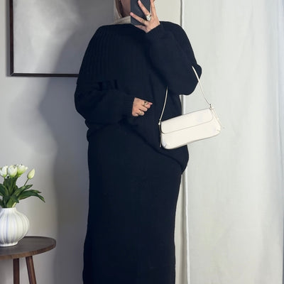 Ensemble en laine col bâteau - noir -