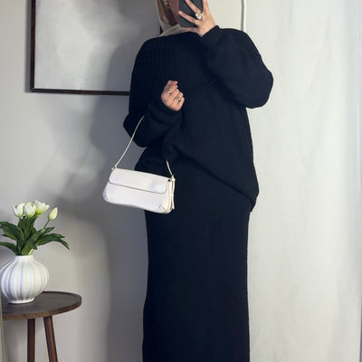 Ensemble en laine col bâteau - noir -