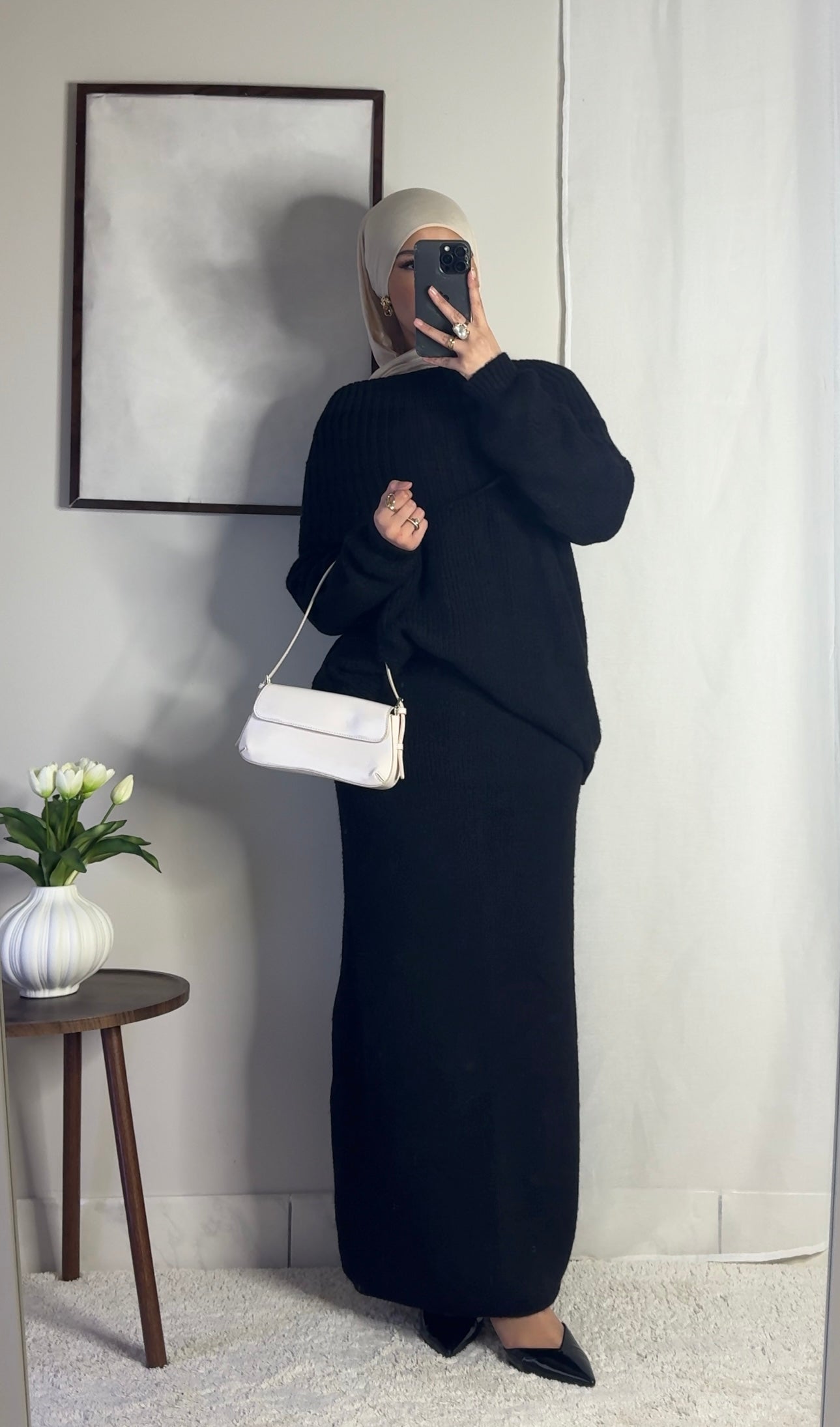 Ensemble en laine col bâteau - noir -