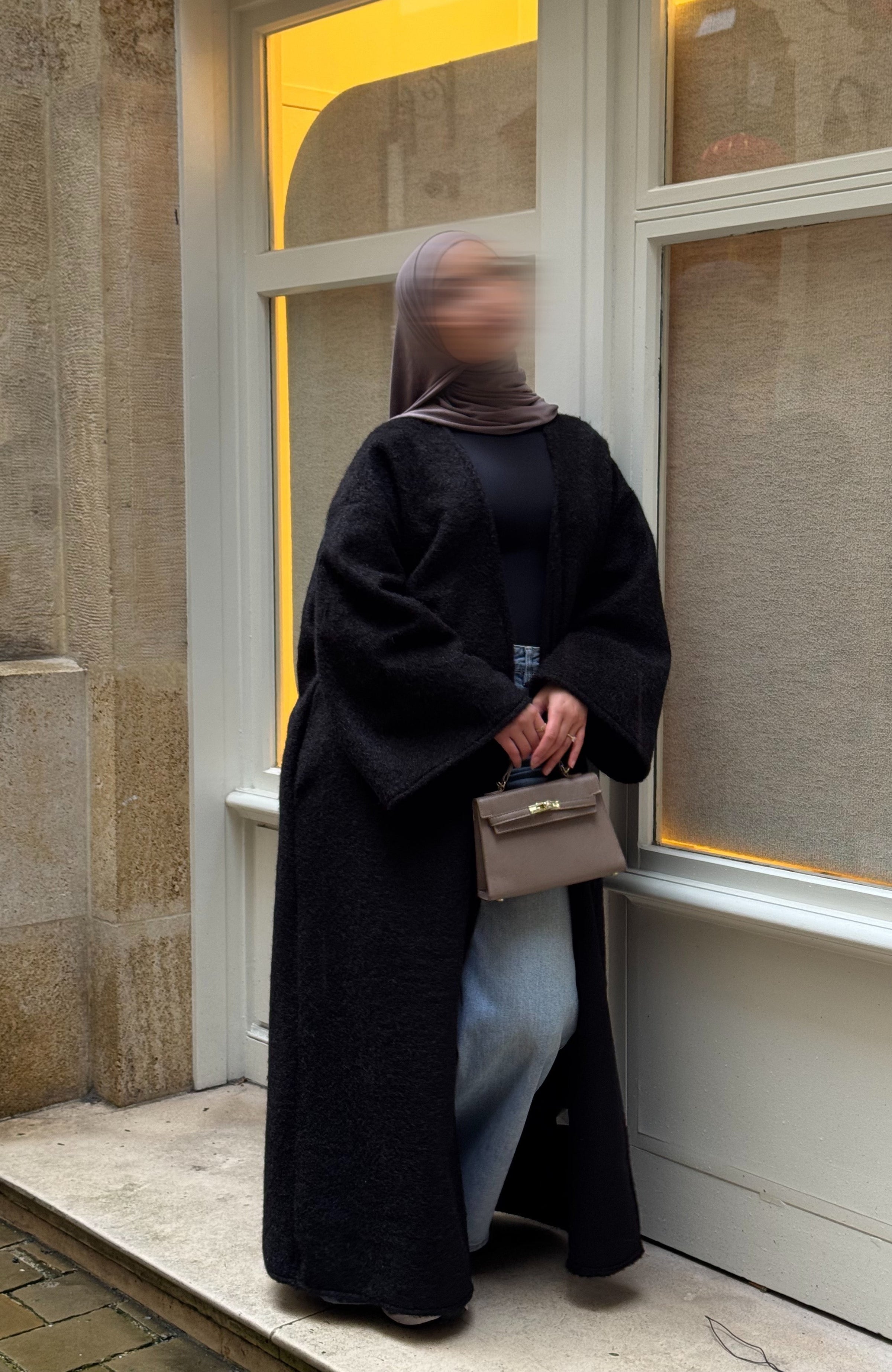 Manteau-kimono long - noir -