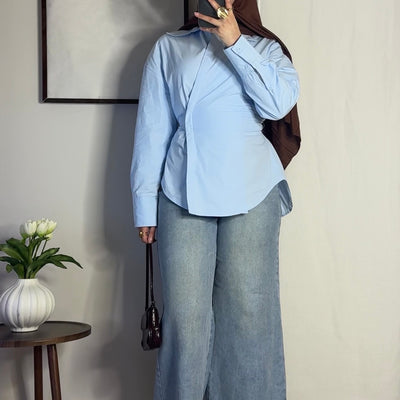 Chemise coton ajustable - bleu -