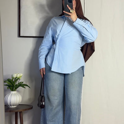 Chemise coton ajustable - bleu -