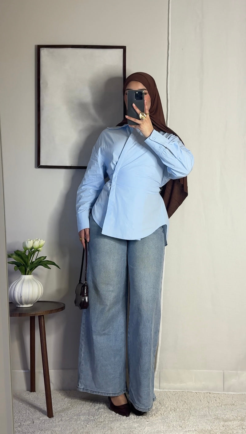 Chemise coton ajustable - bleu -