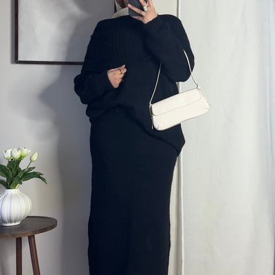 Ensemble en laine col bâteau - noir -