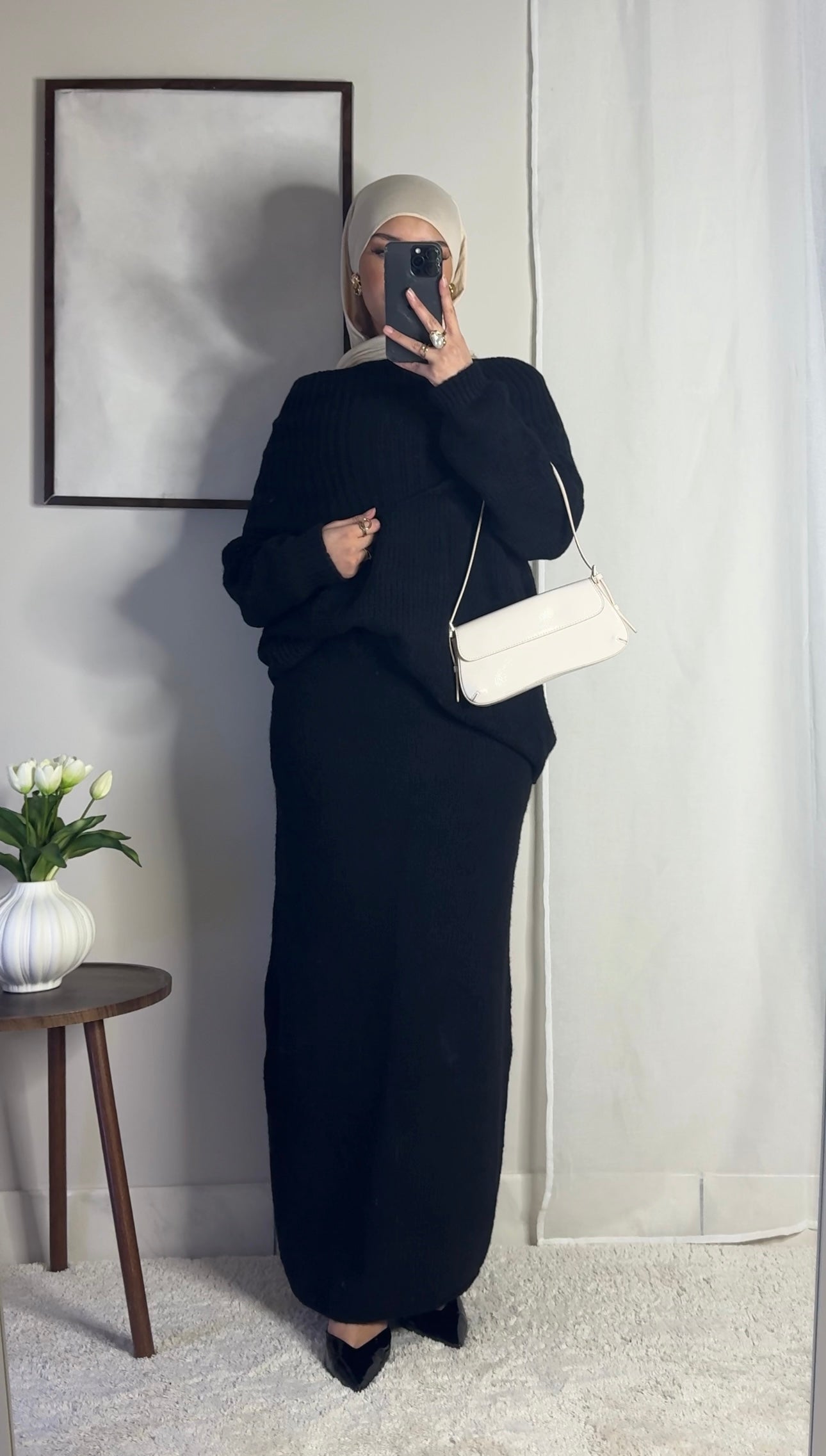 Ensemble en laine col bâteau - noir -