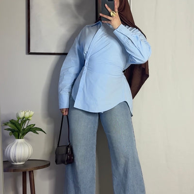 Chemise coton ajustable - bleu -