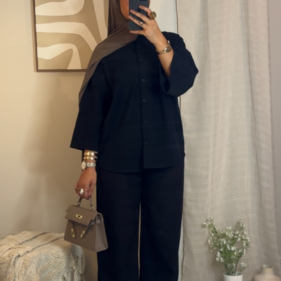 Chemise en lin oversize - noir -