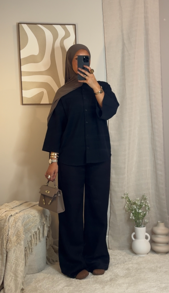 Chemise en lin oversize - noir -