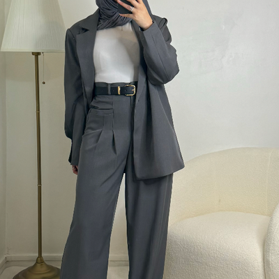 Pantalon tailleur long - gris -