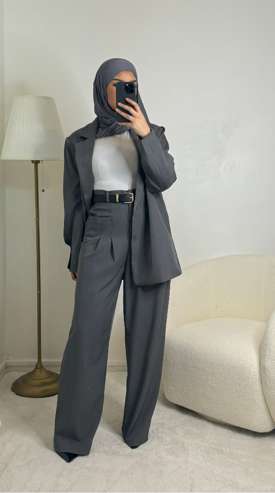 Pantalon tailleur long - gris -