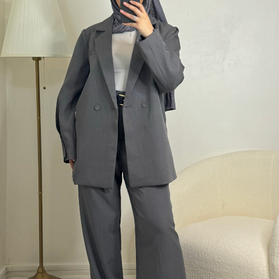Pantalon tailleur long - gris -