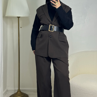 Pantalon tailleur long - café -