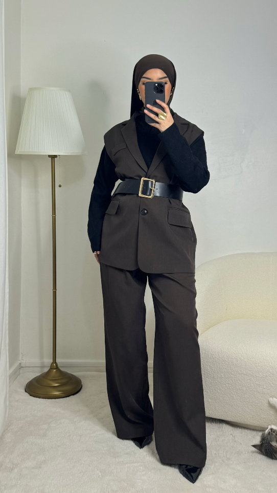 Pantalon tailleur long - café -