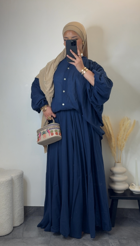 Jupe 100% coton - bleu marine -